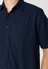 Clean Cut Copenhagen Luca cotton/linen S/S shirt Skjorte S/S Navy