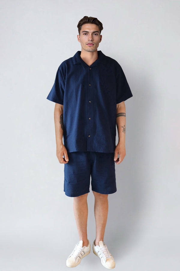 Fat Moose Ludacris seersucker shirt Skjorte S/S Navy