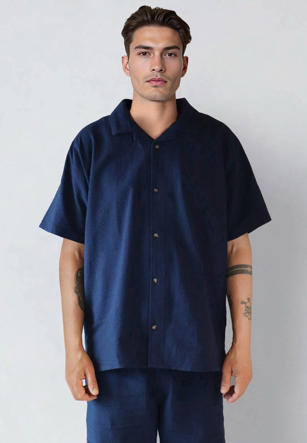 Fat Moose Ludacris seersucker shirt Skjorte S/S Navy