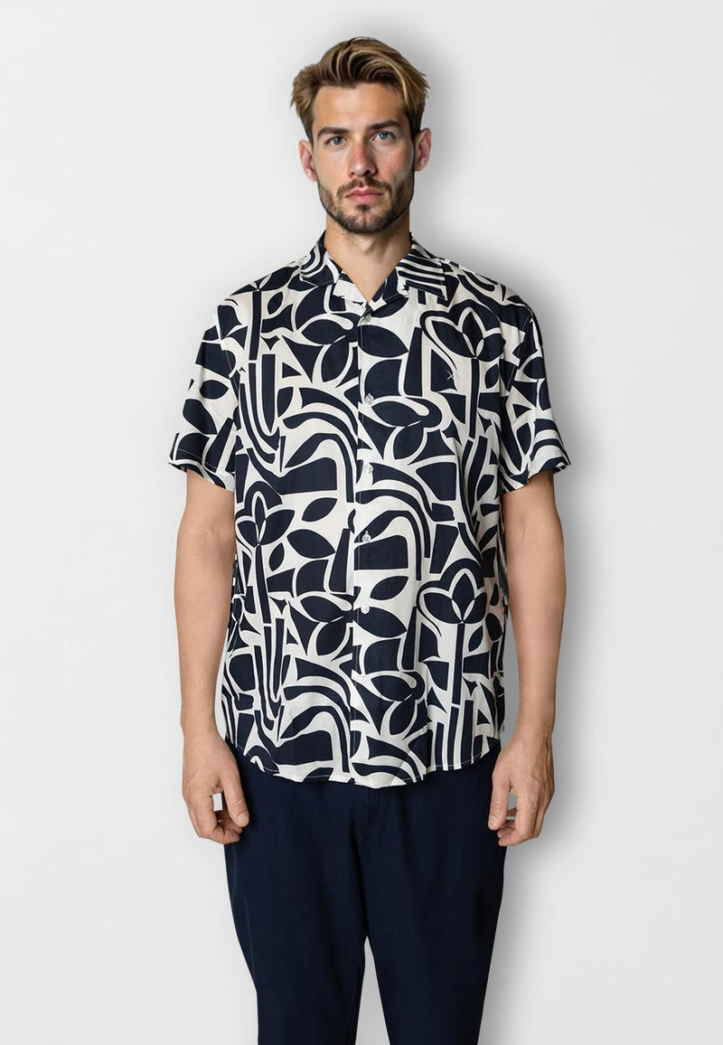 Clean Cut Copenhagen Noah tencel/cotton shirt Skjorte S/S Navy/Ecru