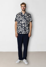 Clean Cut Copenhagen Noah tencel/cotton shirt Skjorte S/S Navy/Ecru