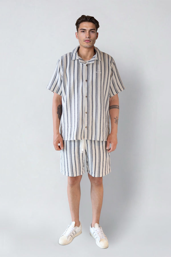 Fat Moose Orlean shirt Skjorte S/S Off White/Black striped