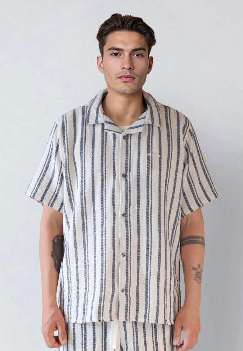 Fat Moose Orlean shirt Skjorte S/S Off White/Black striped