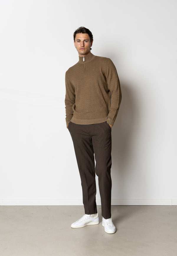 Clean Cut Copenhagen Oscar half zip knitted jumper Strik Brun Melange