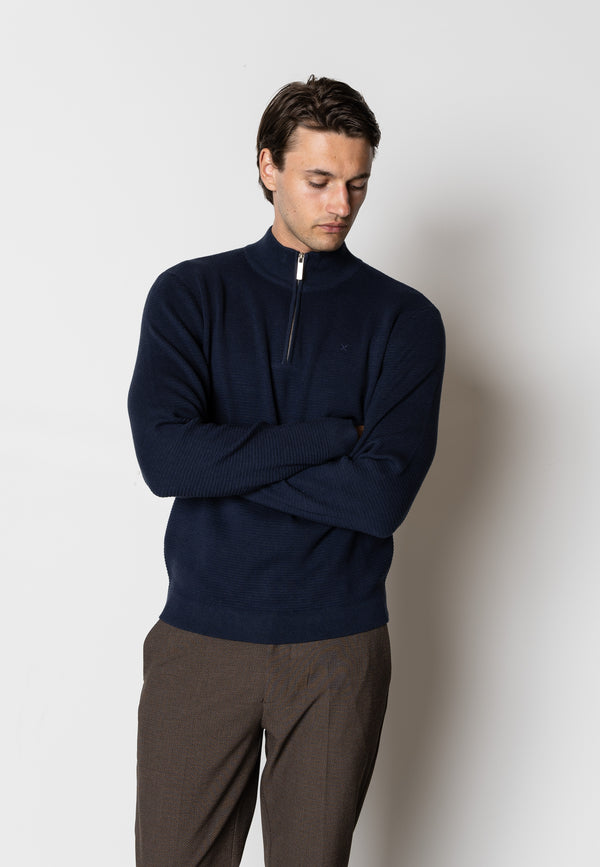 Clean Cut Copenhagen Oscar half zip knitted jumper Strik Navy