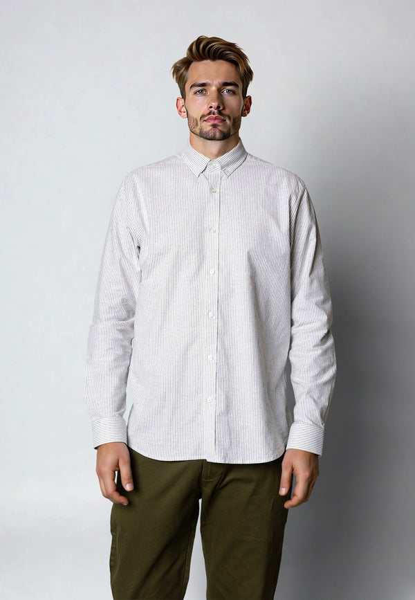 Clean Cut Copenhagen Oxford striped stretch shirt Skjorte L/S Dusty green striped