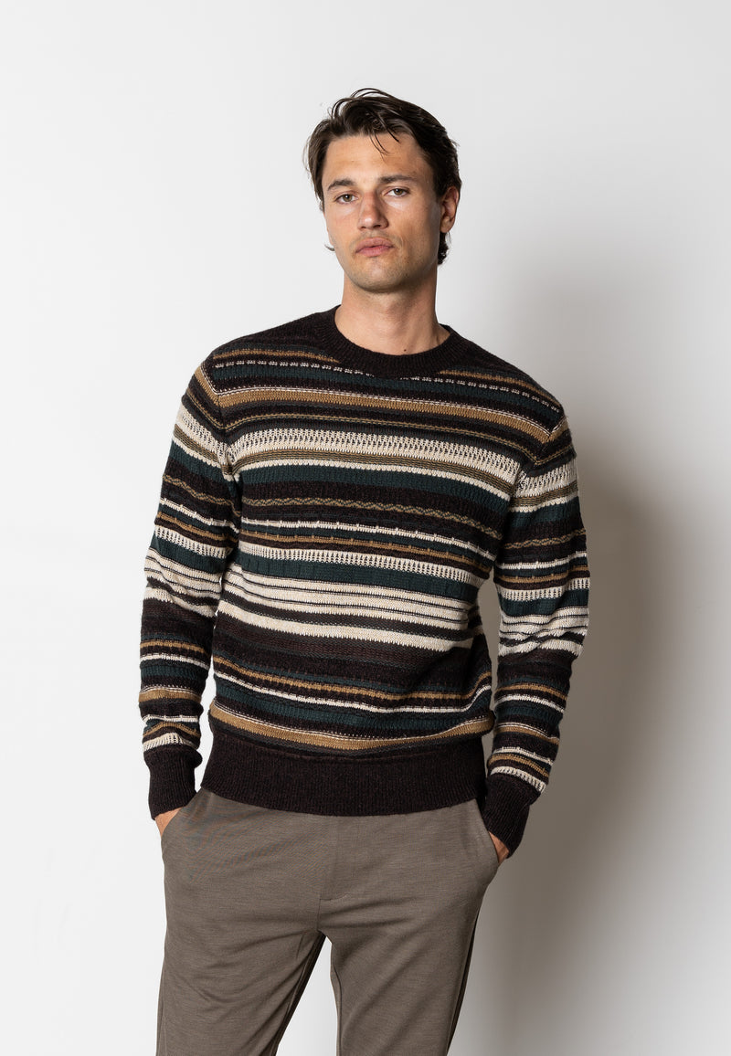 Clean Cut Copenhagen Phillip wool knitted jumper Strik Deep Green/Ecru Stripe