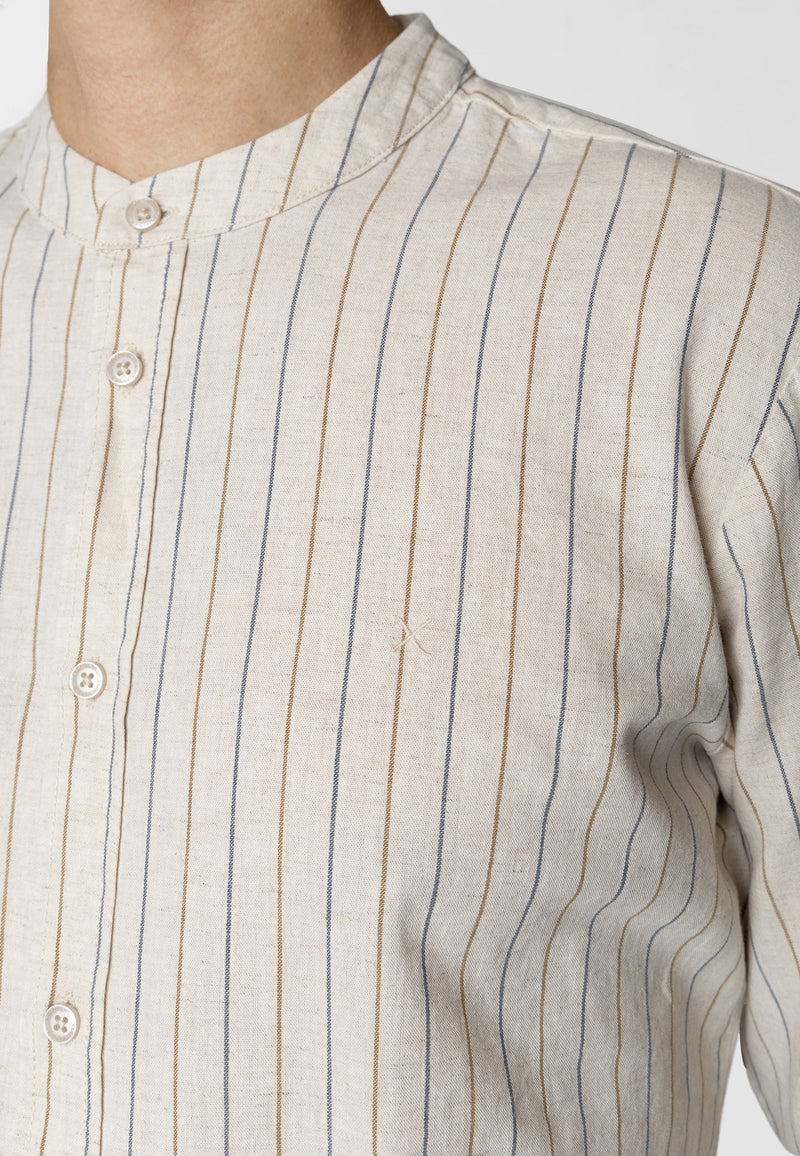 Clean Cut Copenhagen Ran cotton/linen shirt Skjorte L/S Light beige striped