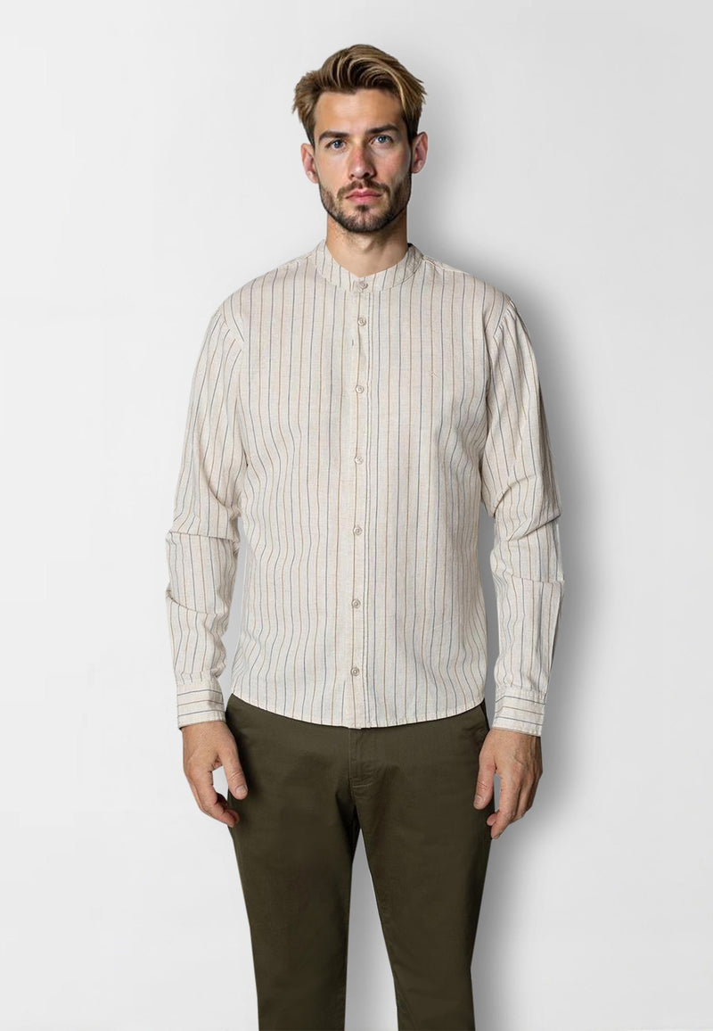 Clean Cut Copenhagen Ran cotton/linen shirt Skjorte L/S Light beige striped