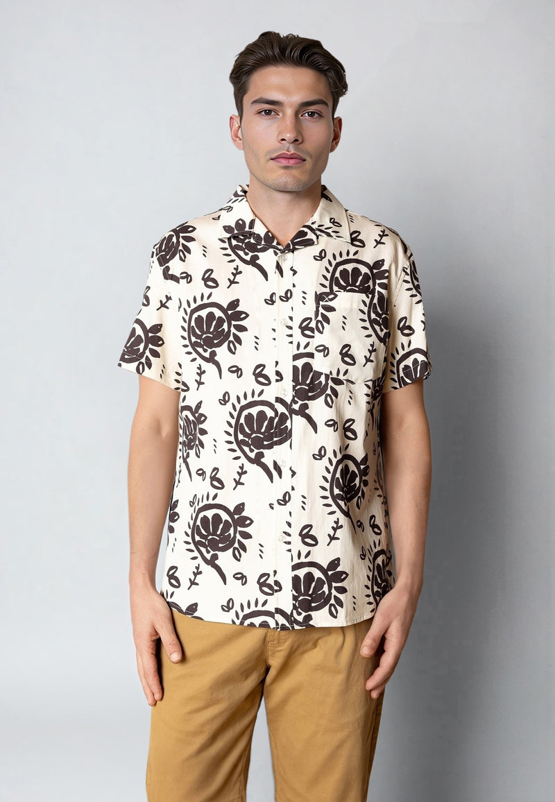 Clean Cut Copenhagen Ricco lyocell shirt Skjorte S/S Ecru/Dark Brown