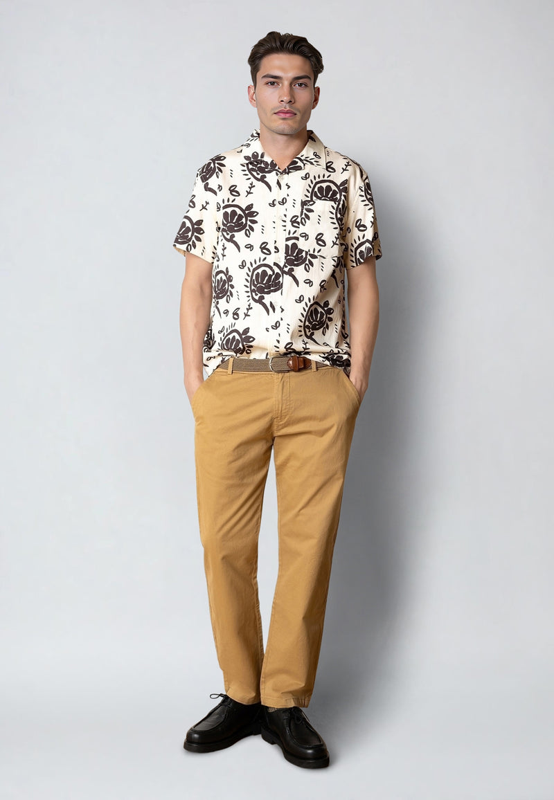 Clean Cut Copenhagen Ricco lyocell shirt Skjorte S/S Ecru/Dark Brown