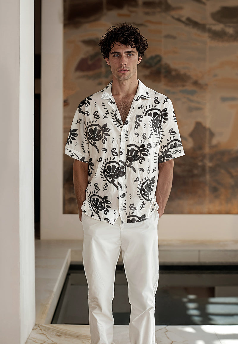 Clean Cut Copenhagen Ricco lyocell shirt Skjorte S/S Ecru/Dark Brown