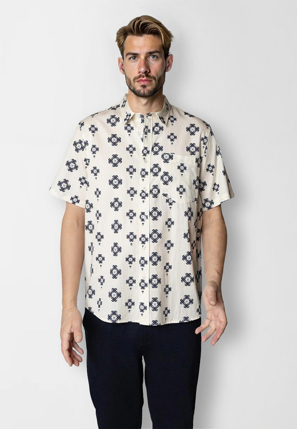 Clean Cut Copenhagen Tommy lyocell shirt Skjorte S/S Ecru/Navy