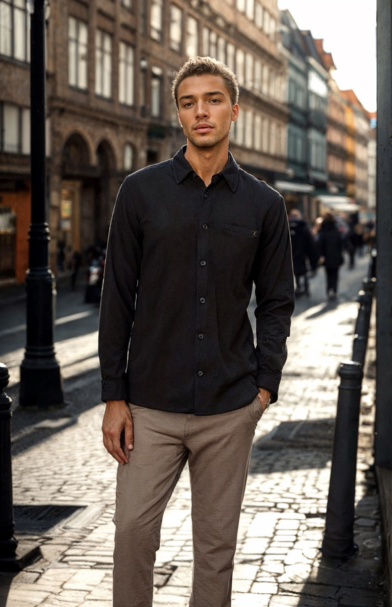 Clean Cut Copenhagen Viggo structured shirt Skjorte L/S Sort