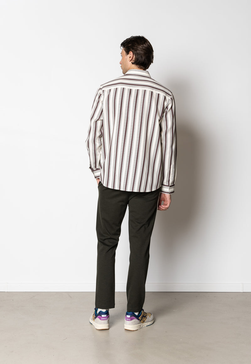 Clean Cut Copenhagen Willum lyocell shirt Skjorte L/S Ecru/Dark Plum striped