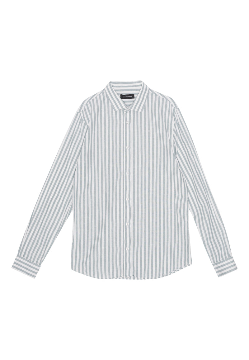 Clean Cut Copenhagen Jamie cotton/linen striped shirt Skjorte L/S Blue Melange / Ecru