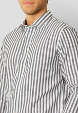 Clean Cut Copenhagen Jamie cotton/linen striped shirt Skjorte L/S Navy / Ecru