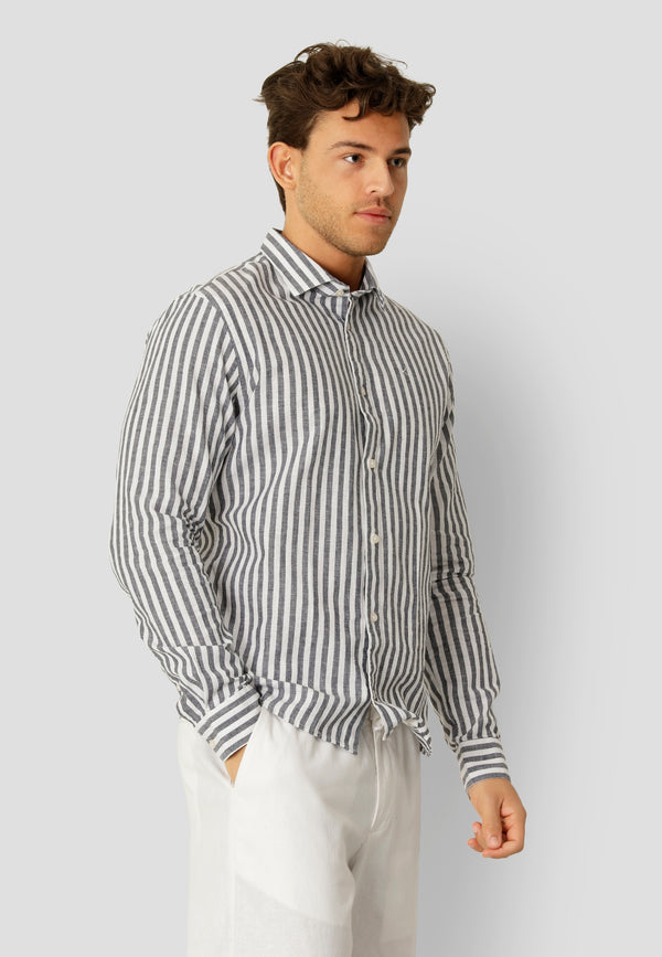 Clean Cut Copenhagen Jamie cotton/linen striped shirt Skjorte L/S Navy / Ecru