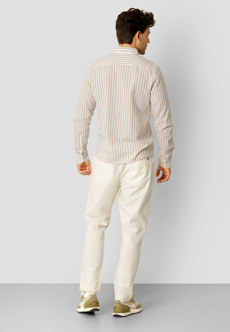 Clean Cut Copenhagen Jamie cotton/linen striped shirt Skjorte L/S Sand Melange / Ecru