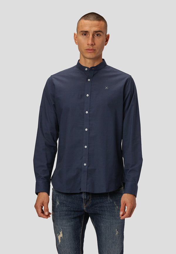 Clean Cut Copenhagen Oxford mandarin collar stretch shirt Skjorte L/S Navy