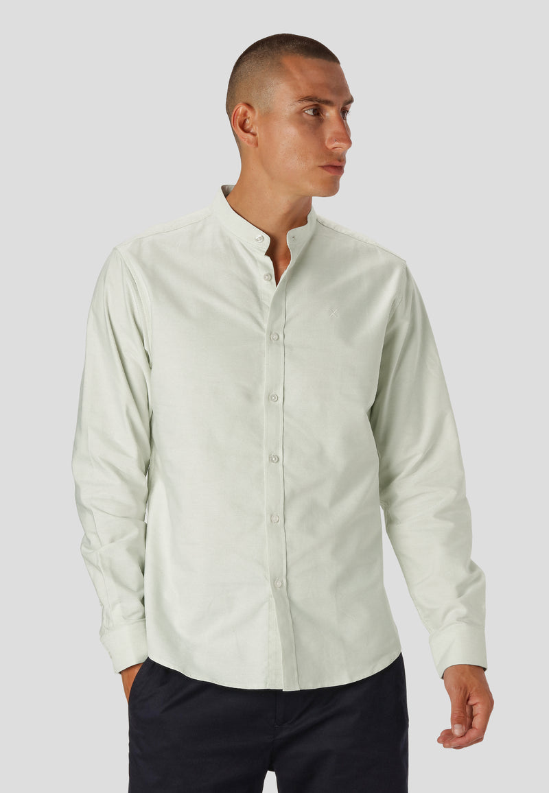 Clean Cut Copenhagen Oxford mandarin collar stretch shirt Skjorte L/S Pale Green Mel