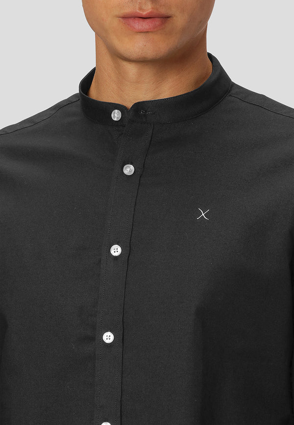 Clean Cut Copenhagen Oxford mandarin collar stretch shirt Skjorte L/S Sort
