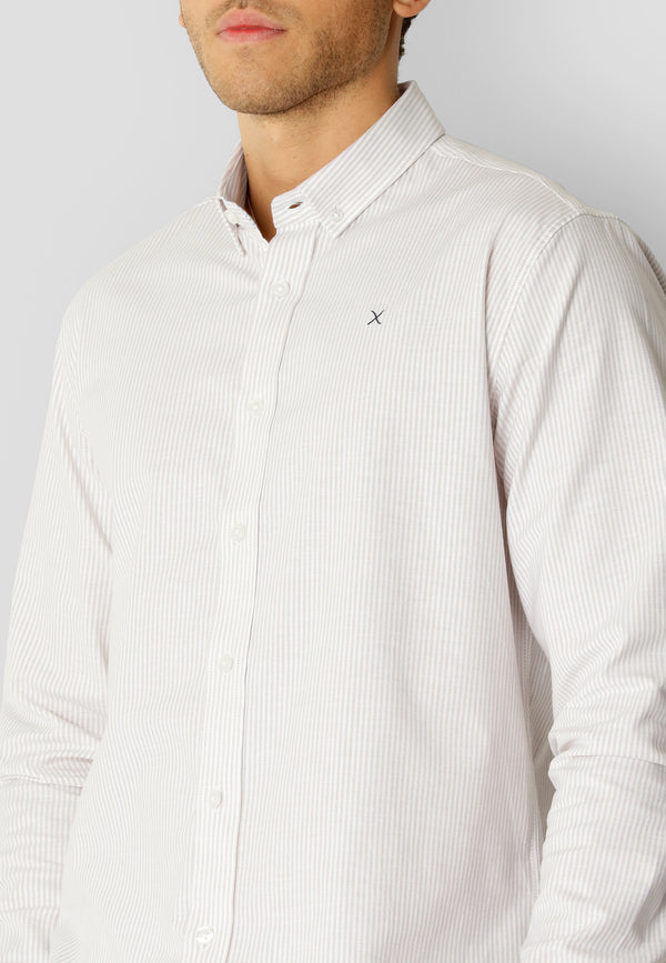 Clean Cut Copenhagen Oxford striped stretch shirt Skjorte L/S Khaki striped